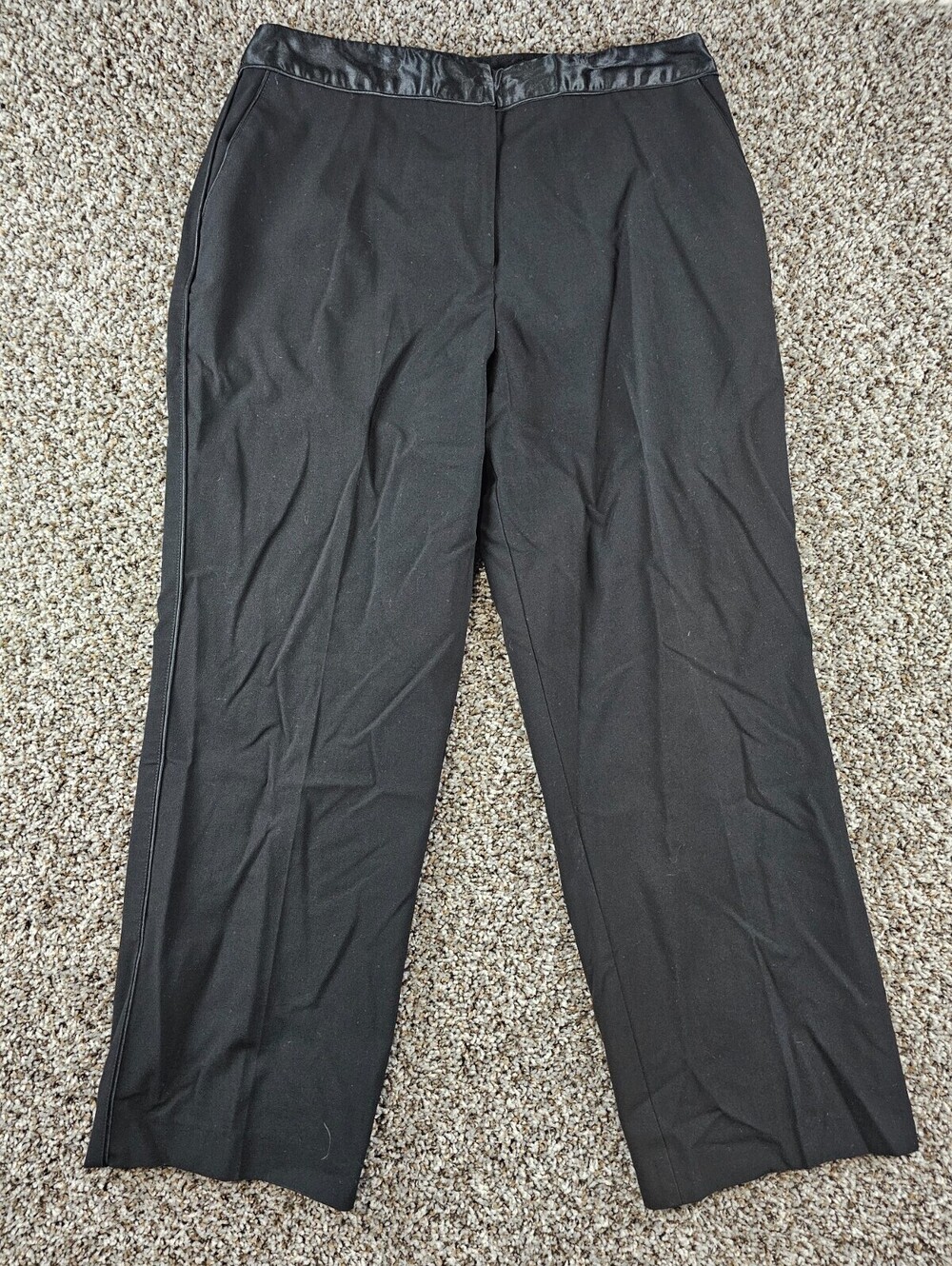 Sag Harbor Womens Sz 16 Wide Leg Dress Pants Black w/ Satin Trim